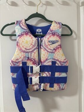 Speedo Kids Tie-Dye Rashguard Life Vest in Pink, Purple & Blue
